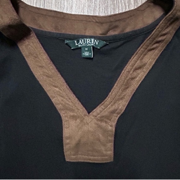 Women’s Lauren Ralph Lauren Black 3/4 Sleeve Shirt Brown Suede Neckline Size 1X - Picture 3 of 4